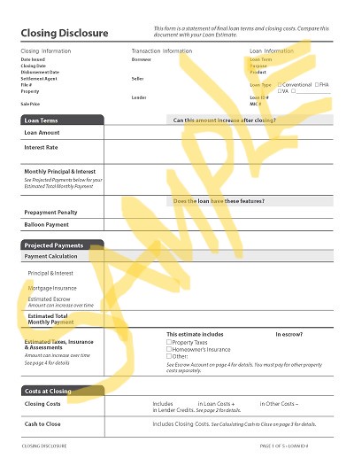 Sample Closing Disclosure